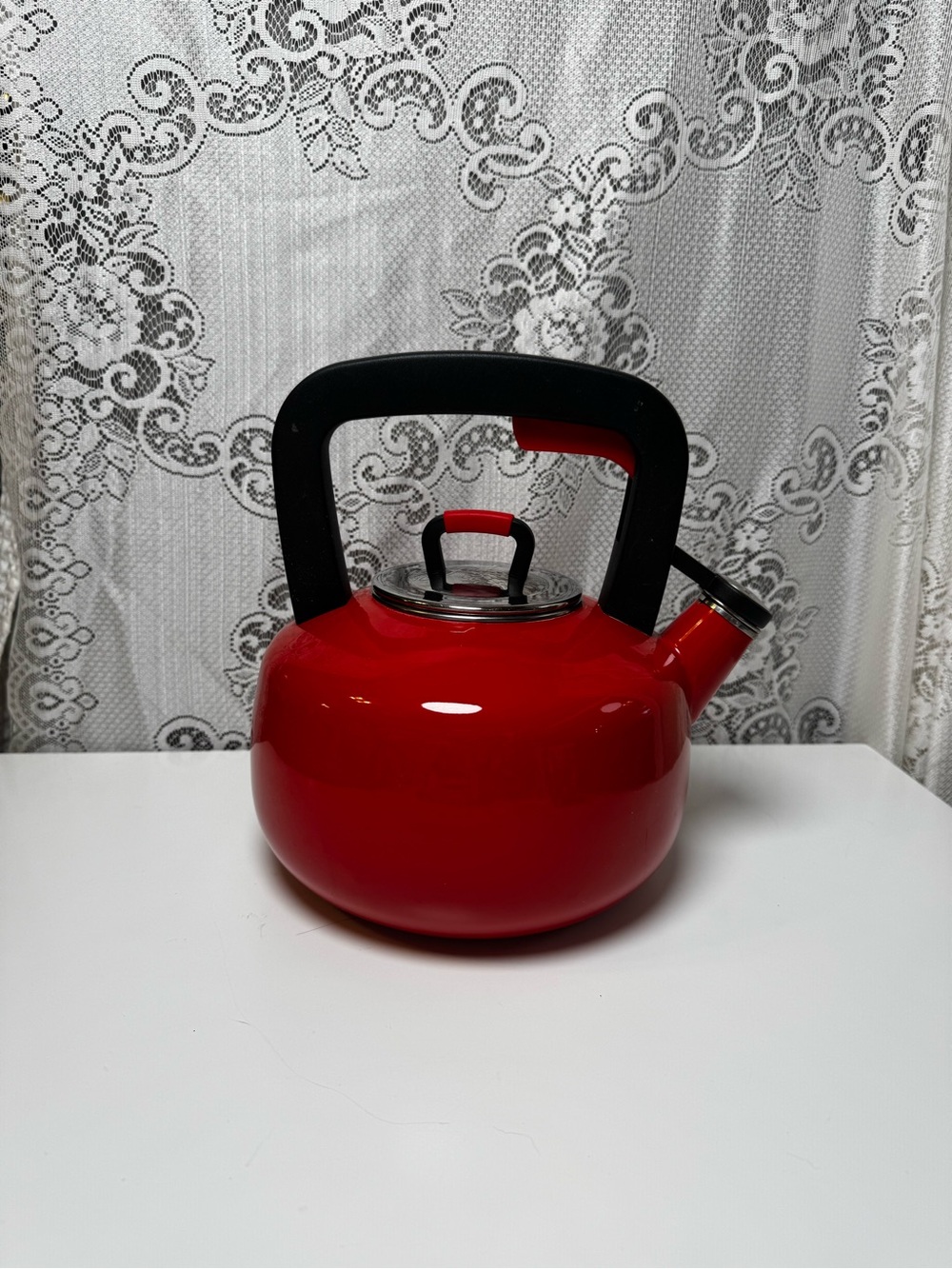 Martha Stewart Collection Red Enamel on Steel Whistling Tea Kettle 2.5Qt, Macys